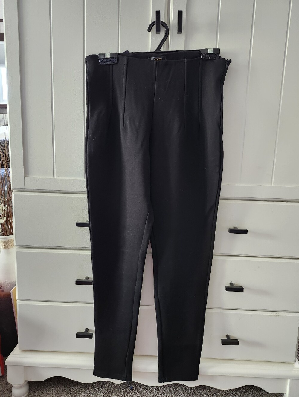 Womens Black Pleated  Dress Leggings with side Zipper Sz M